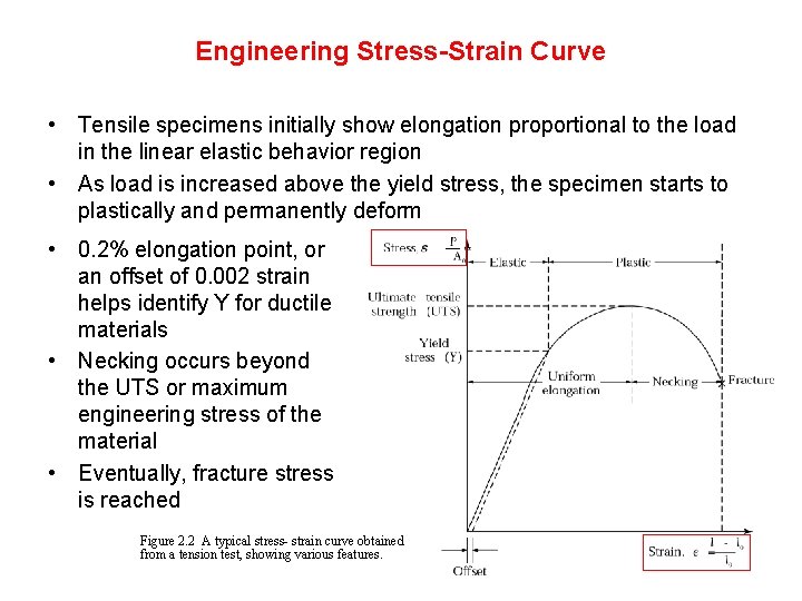 Engineering Stress-Strain Curve • Tensile specimens initially show elongation proportional to the load in