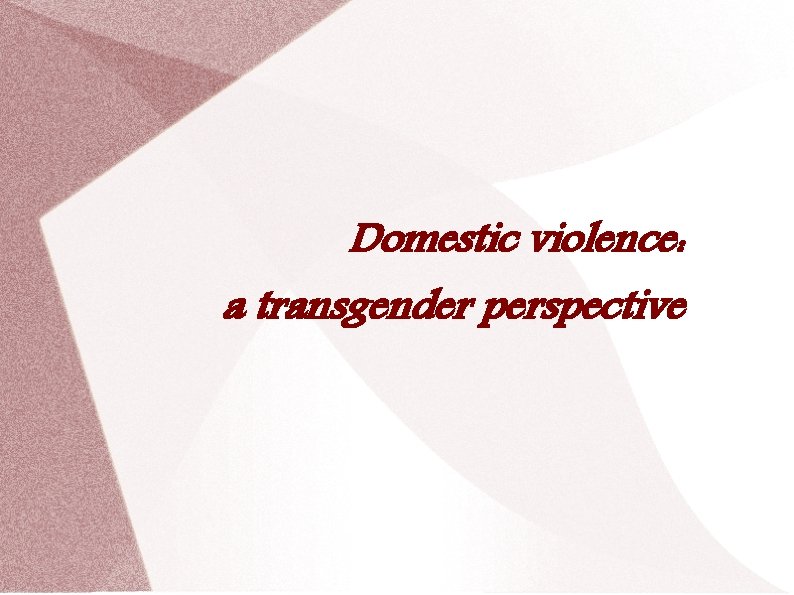 Domestic violence: a transgender perspective 