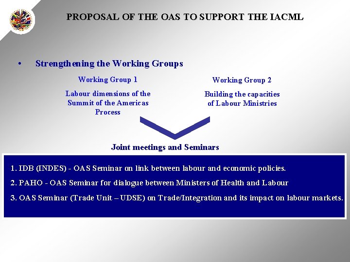 PROPOSAL OF THE OAS TO SUPPORT THE IACML • Strengthening the Working Groups Working