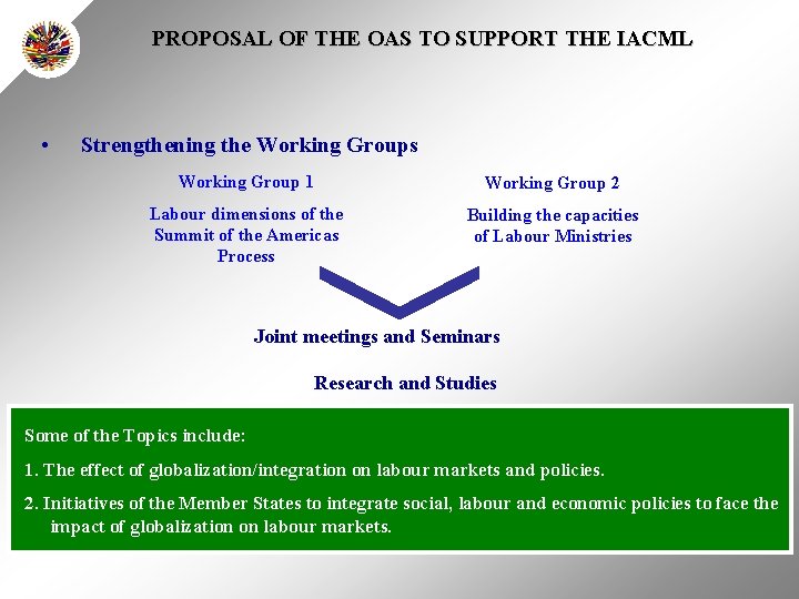 PROPOSAL OF THE OAS TO SUPPORT THE IACML • Strengthening the Working Groups Working