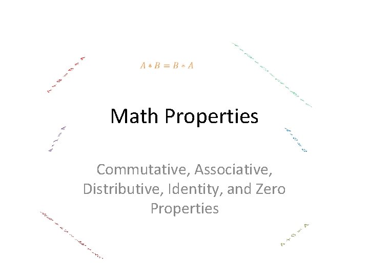 Math Properties Commutative, Associative, Distributive, Identity, and Zero Properties 