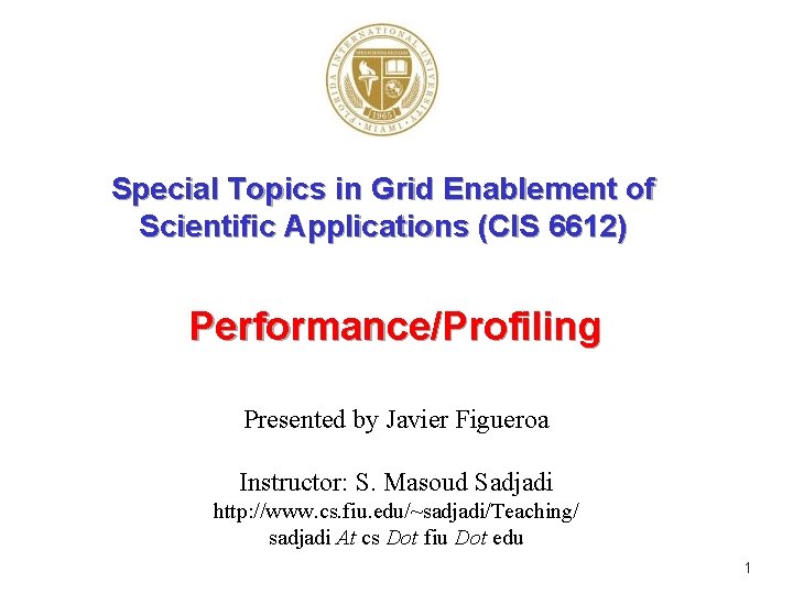 Special Topics in Grid Enablement of Scientific Applications (CIS 6612) Performance/Profiling Presented by Javier