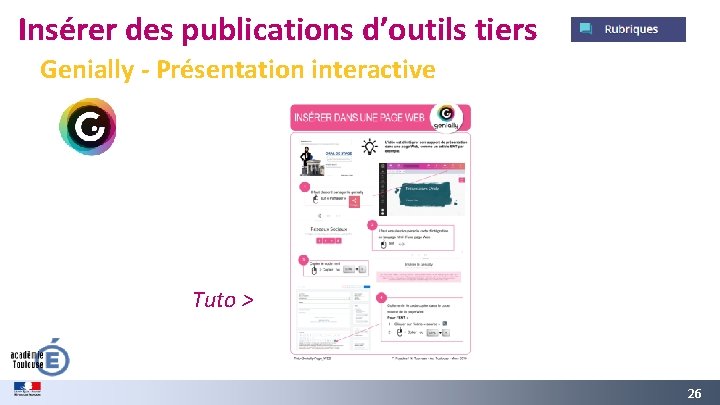 Insérer des publications d’outils tiers Genially - Présentation interactive Tuto > GREC INITIALES 26