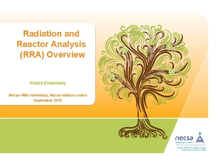 Radiation and Reactor Analysis (RRA) Overview Khalid Elsakhawy Necsa–Wits workshop, Necsa visitors centre September