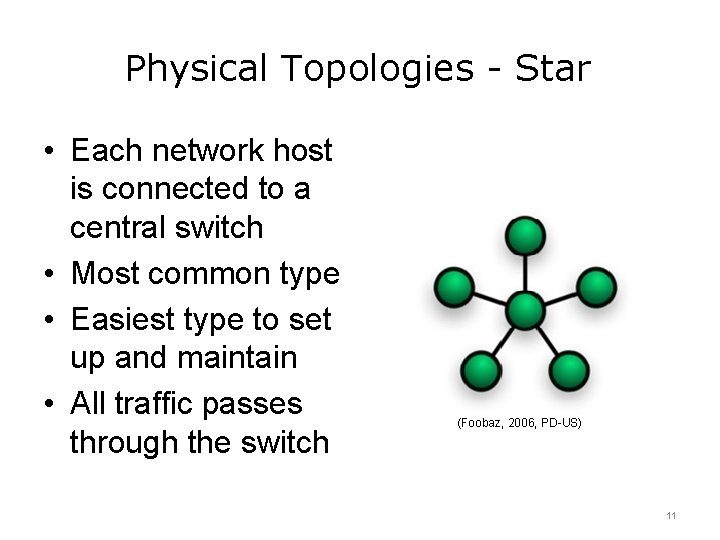 Physical Topologies - Star • Each network host is connected to a central switch
