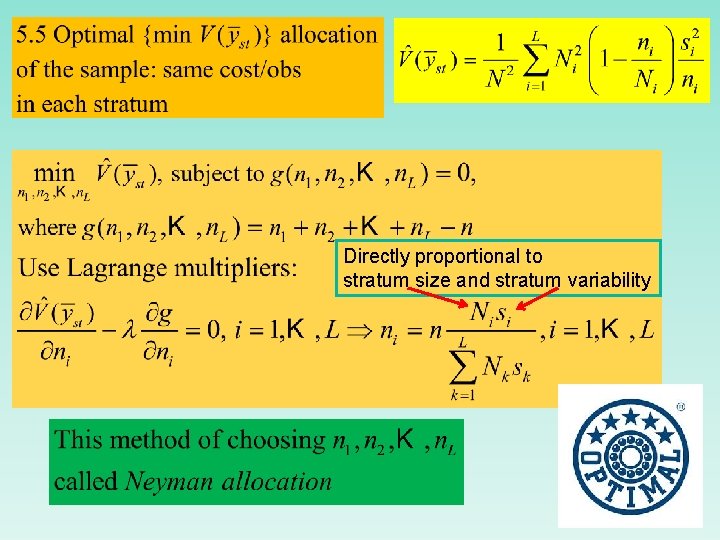 Directly proportional to stratum size and stratum variability 