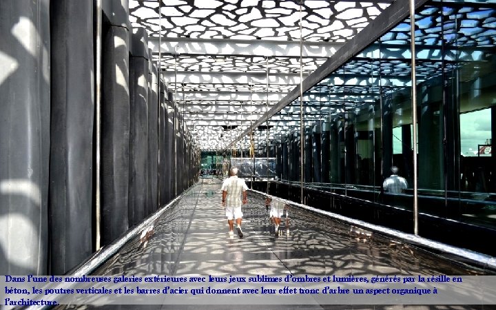 Dans l’une des nombreuses galeries extérieures avec leurs jeux sublimes d’ombres et lumières, générés