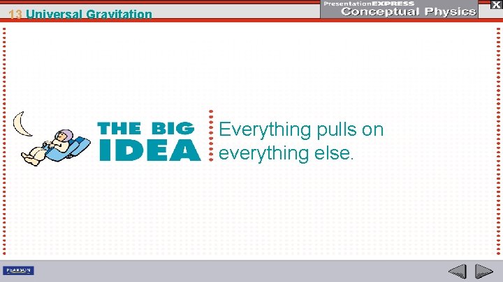 13 Universal Gravitation Everything pulls on everything else. 