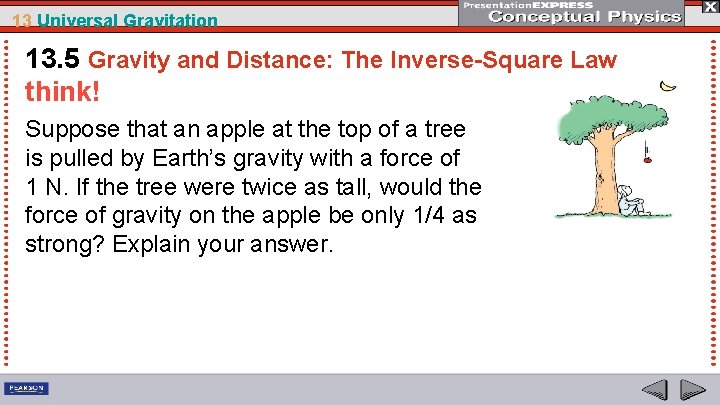 13 Universal Gravitation 13. 5 Gravity and Distance: The Inverse-Square Law think! Suppose that