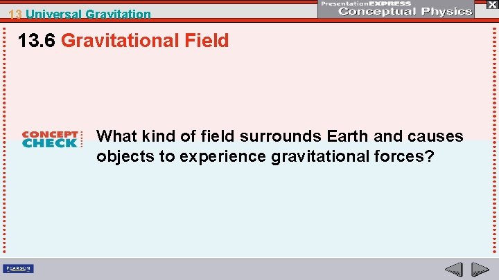 13 Universal Gravitation 13. 6 Gravitational Field What kind of field surrounds Earth and