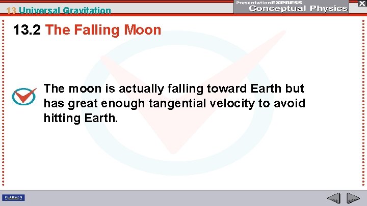 13 Universal Gravitation 13. 2 The Falling Moon The moon is actually falling toward