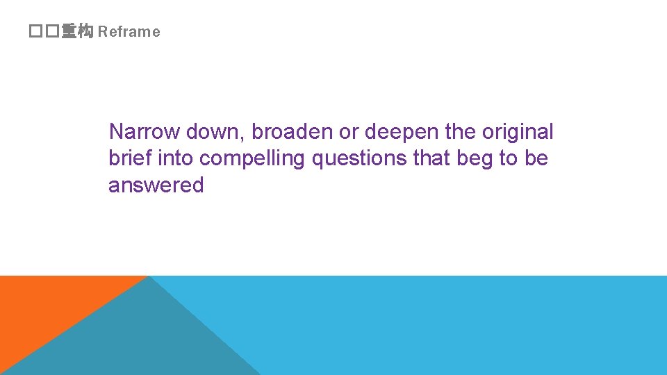 ��重构 Reframe Narrow down, broaden or deepen the original brief into compelling questions that