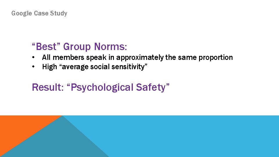 Google Case Study “Best” Group Norms: • All members speak in approximately the same