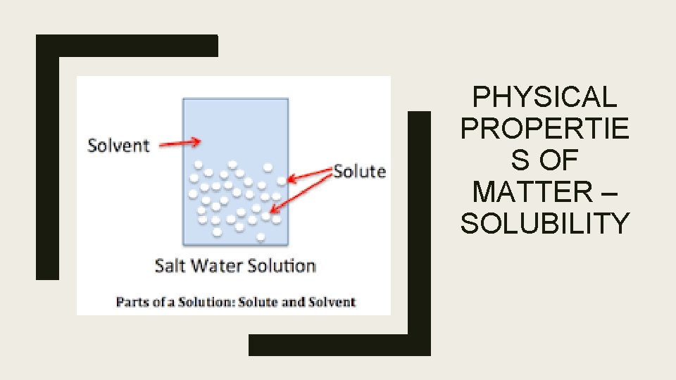 PHYSICAL PROPERTIE S OF MATTER – SOLUBILITY 