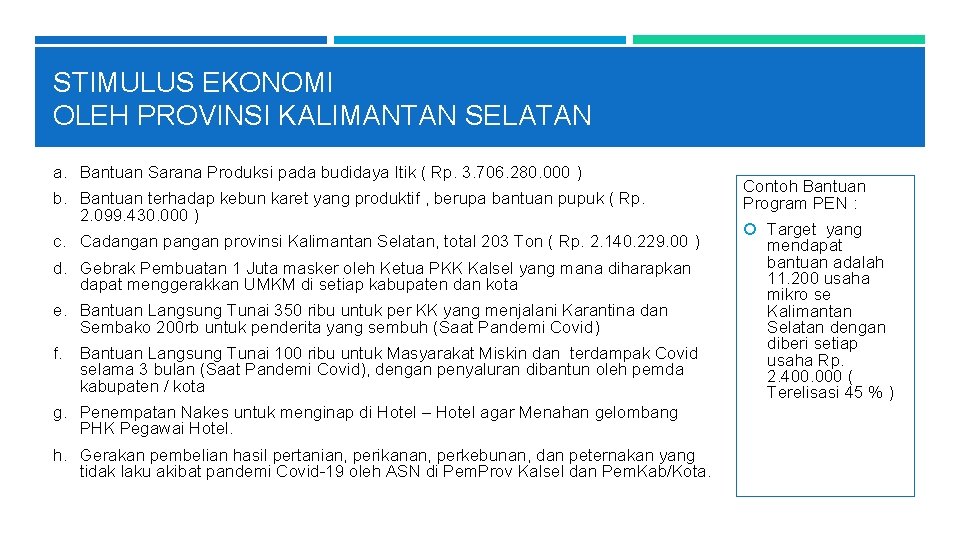 STIMULUS EKONOMI OLEH PROVINSI KALIMANTAN SELATAN a. Bantuan Sarana Produksi pada budidaya Itik (