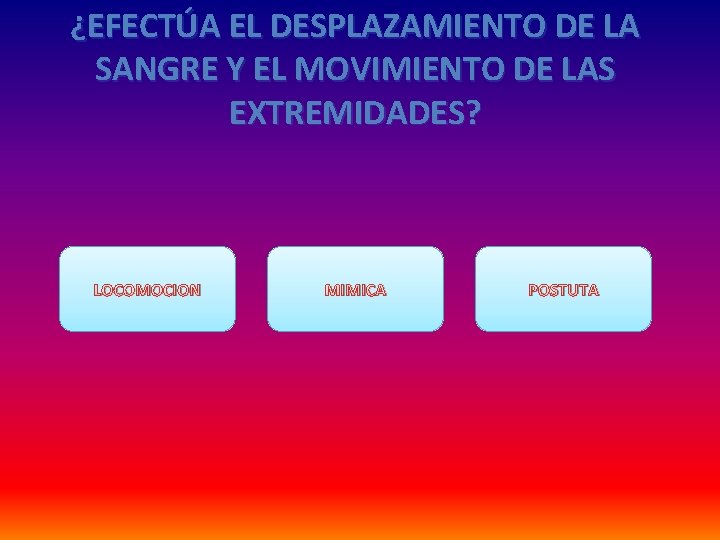 ¿EFECTÚA EL DESPLAZAMIENTO DE LA SANGRE Y EL MOVIMIENTO DE LAS EXTREMIDADES? LOCOMOCION MIMICA