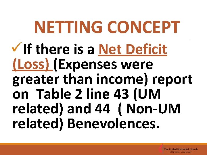 NETTING CONCEPT üIf there is a Net Deficit (Loss) (Expenses were greater than income)