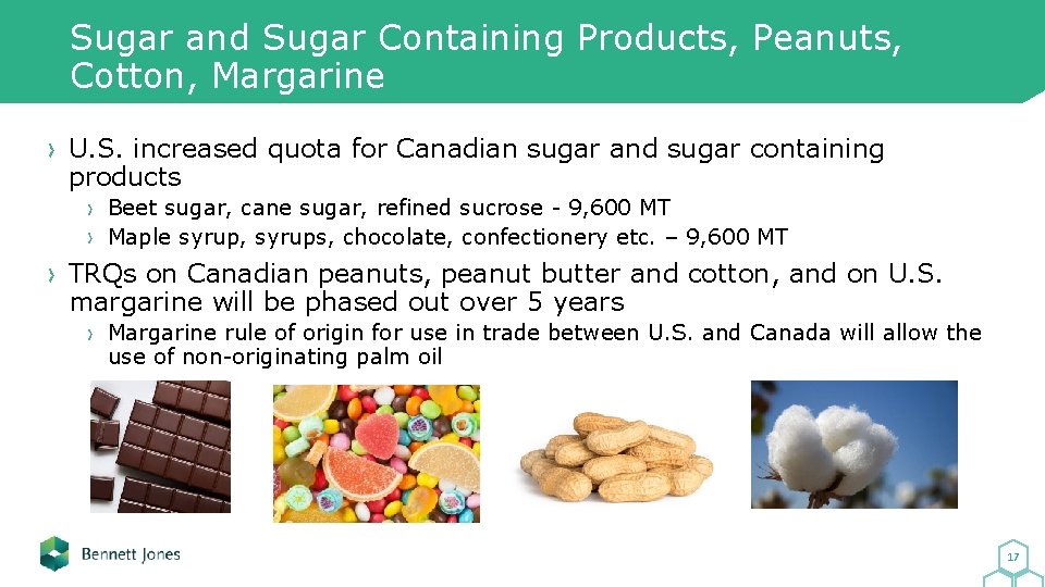 Sugar and Sugar Containing Products, Peanuts, Cotton, Margarine U. S. increased quota for Canadian