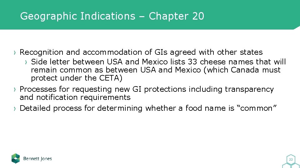 Geographic Indications – Chapter 20 Recognition and accommodation of GIs agreed with other states