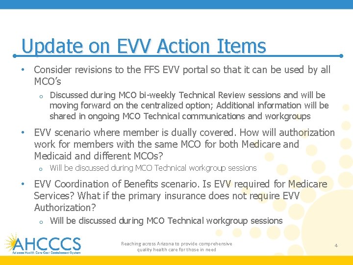 Update on EVV Action Items • Consider revisions to the FFS EVV portal so