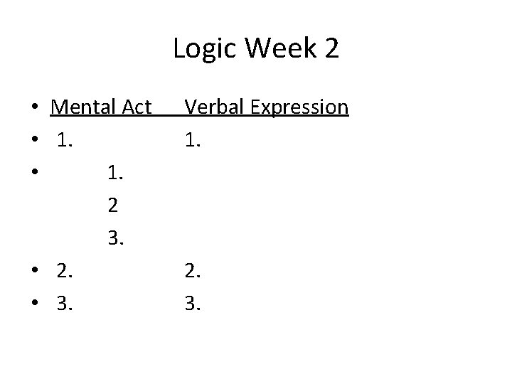 Logic Week 2 • Mental Act • 1. 2 3. • 2. • 3.