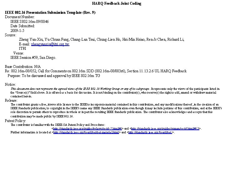 HARQ Feedback Joint Coding IEEE 802 16 Presentation