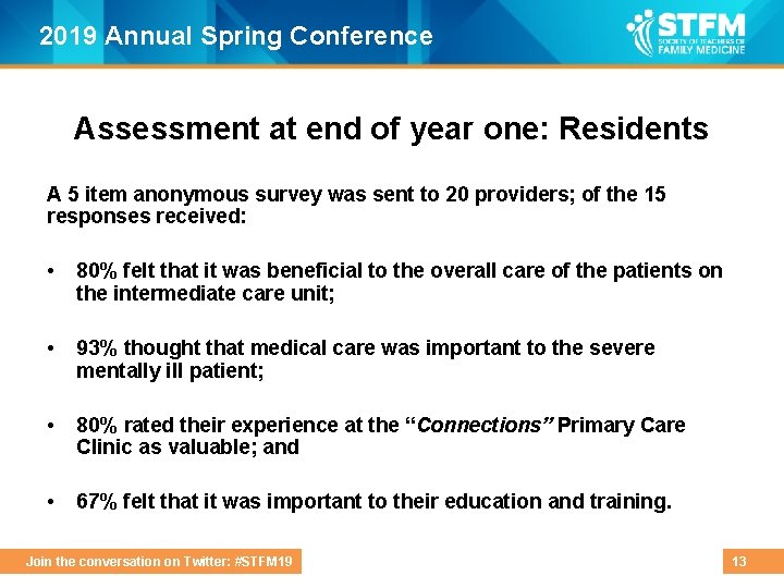 2019 Annual Spring Conference Assessment at end of year one: Residents A 5 item