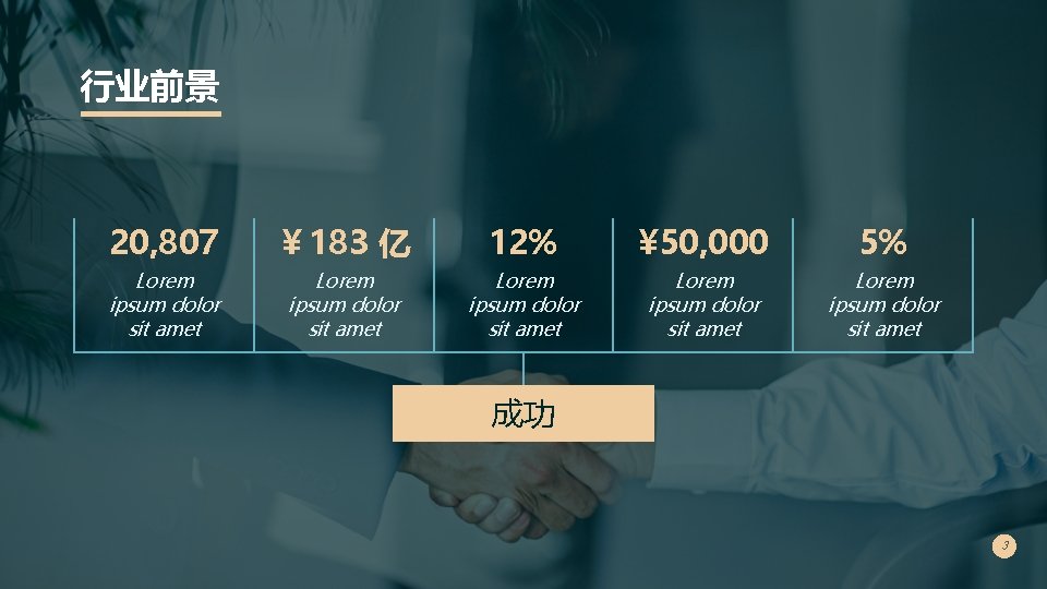 行业前景 20, 807 ￥ 183 亿 12% ¥ 50, 000 5% Lorem ipsum dolor