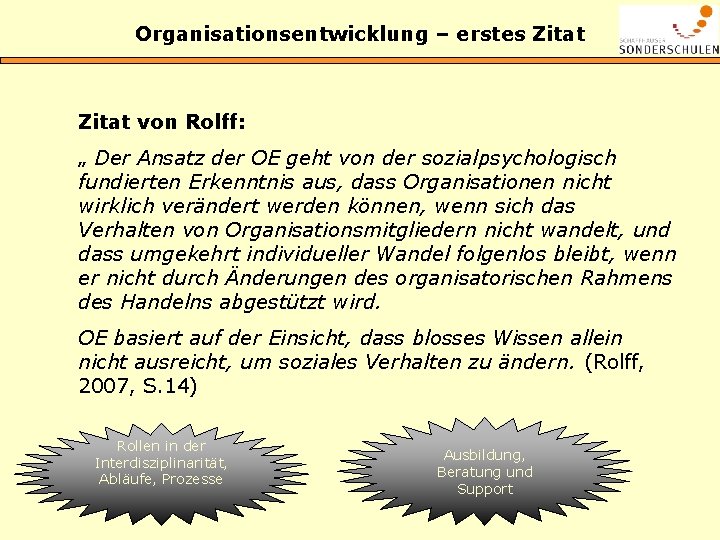 Organisationsentwicklung – erstes Zitat von Rolff: „ Der Ansatz der OE geht von der