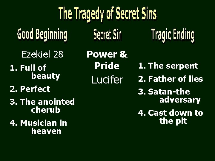 Ezekiel 28 1. Full of beauty 2. Perfect 3. The anointed cherub 4. Musician