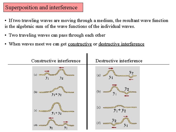 Superposition and interference • If two traveling waves are moving through a medium, the