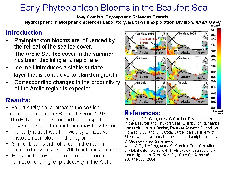 Early Phytoplankton Blooms in the Beaufort Sea Joey Comiso, Cryospheric Sciences Branch, Hydrospheric &