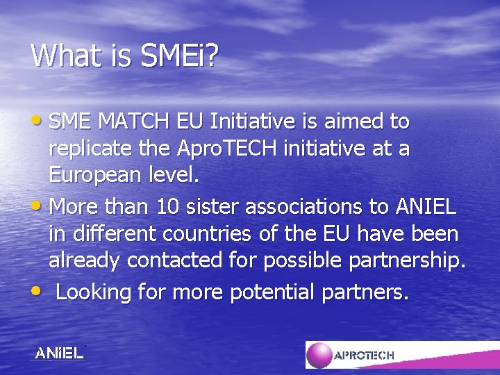 What is SMEi? • SME MATCH EU Initiative is aimed to replicate the Apro.