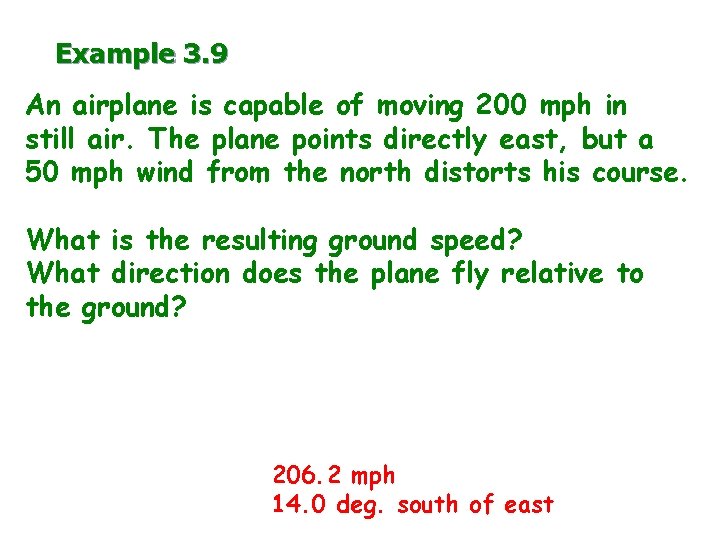 Example 3. 9 An airplane is capable of moving 200 mph in still air.