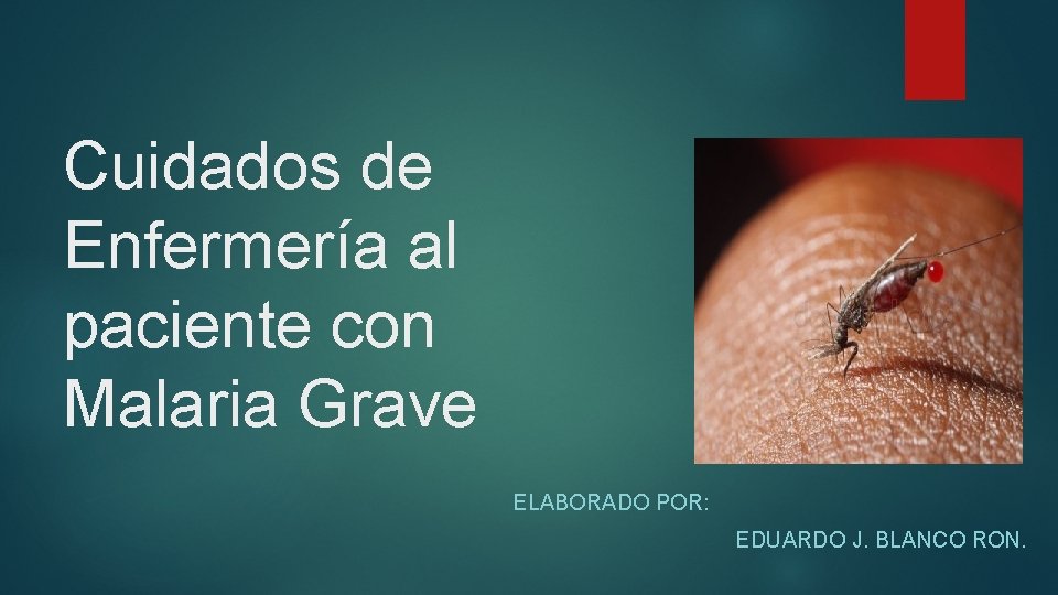 Cuidados de Enfermería al paciente con Malaria Grave ELABORADO POR: EDUARDO J. BLANCO RON.