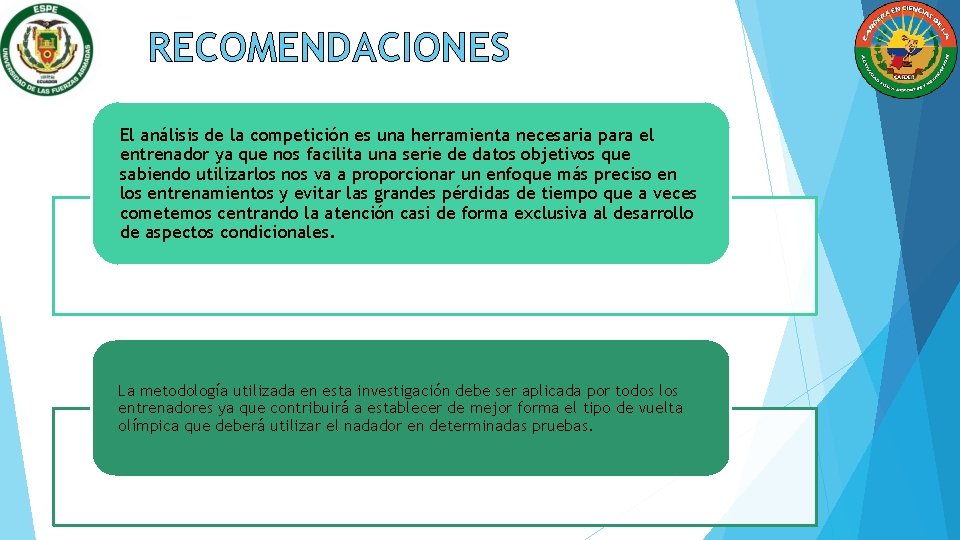 RECOMENDACIONES El análisis de la competición es una herramienta necesaria para el entrenador ya