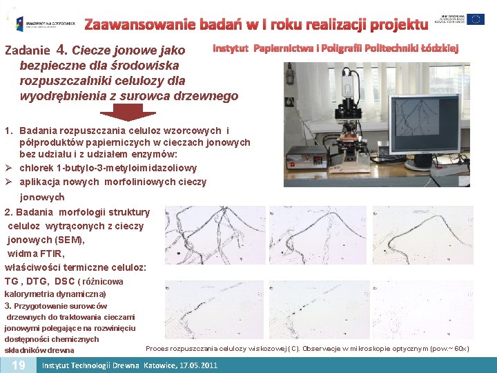 Zaawansowanie badań w I roku realizacji projektu Zadanie 4. Ciecze jonowe jako Instytut Papiernictwa