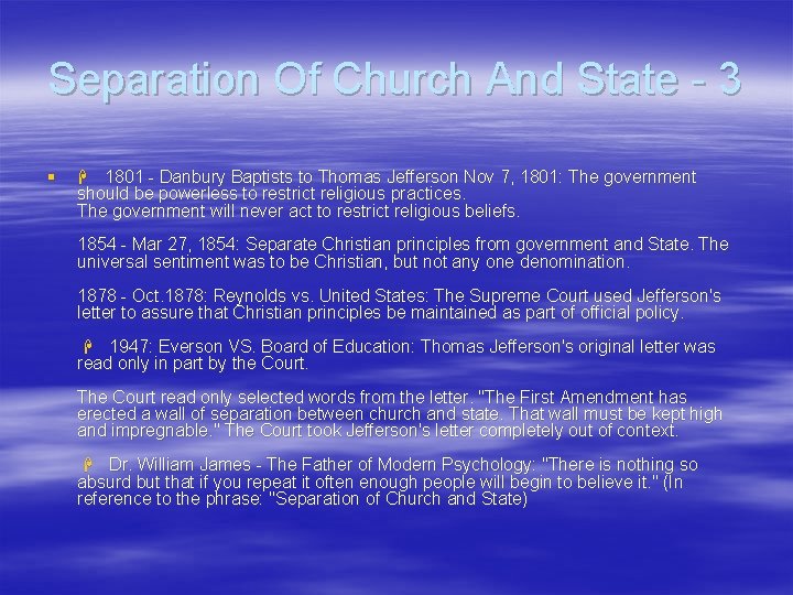 Separation Of Church And State - 3 § H 1801 - Danbury Baptists to