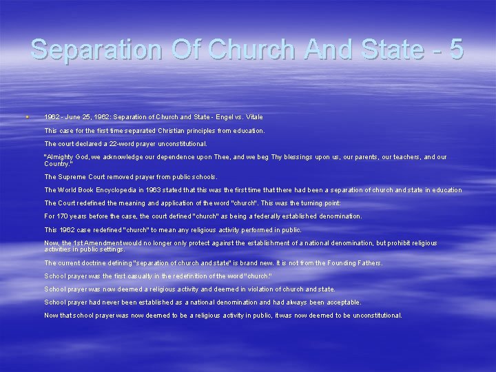Separation Of Church And State - 5 § 1962 - June 25, 1962: Separation