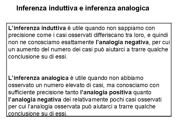 Inferenza induttiva e inferenza analogica L’inferenza induttiva è utile quando non sappiamo con precisione