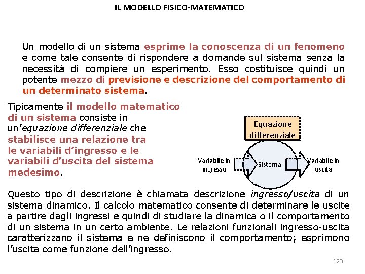 IL MODELLO FISICO-MATEMATICO Un modello di un sistema esprime la conoscenza di un fenomeno