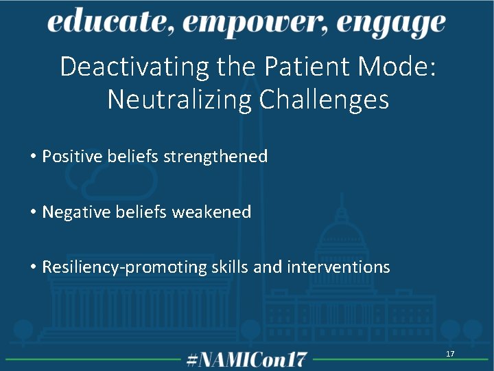 Deactivating the Patient Mode: Neutralizing Challenges • Positive beliefs strengthened • Negative beliefs weakened Deactivating the Patient Mode: Neutralizing Challenges • Positive beliefs strengthened • Negative beliefs weakened