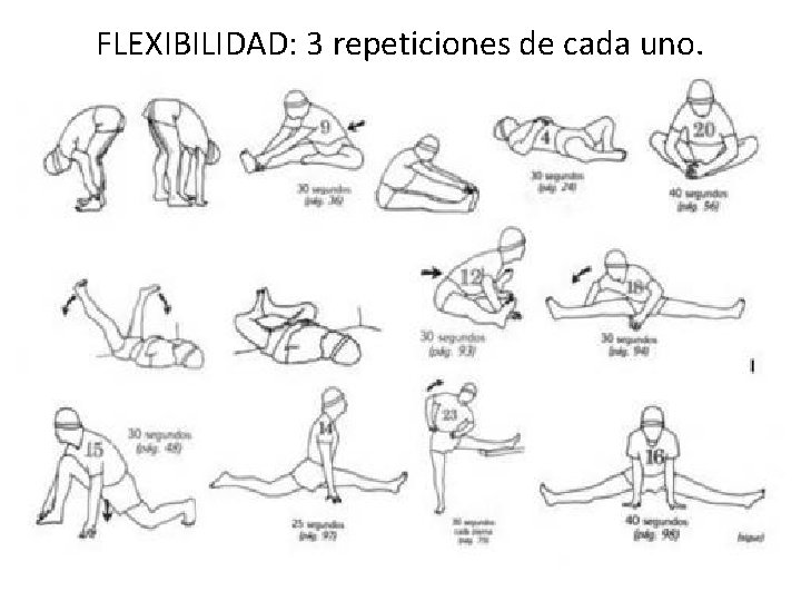 FLEXIBILIDAD: 3 repeticiones de cada uno. 