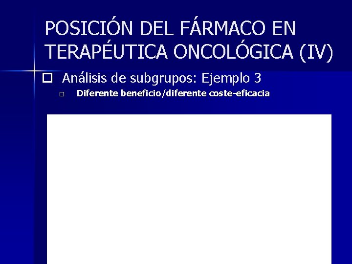 POSICIÓN DEL FÁRMACO EN TERAPÉUTICA ONCOLÓGICA (IV) ¨ Análisis de subgrupos: Ejemplo 3 ¨