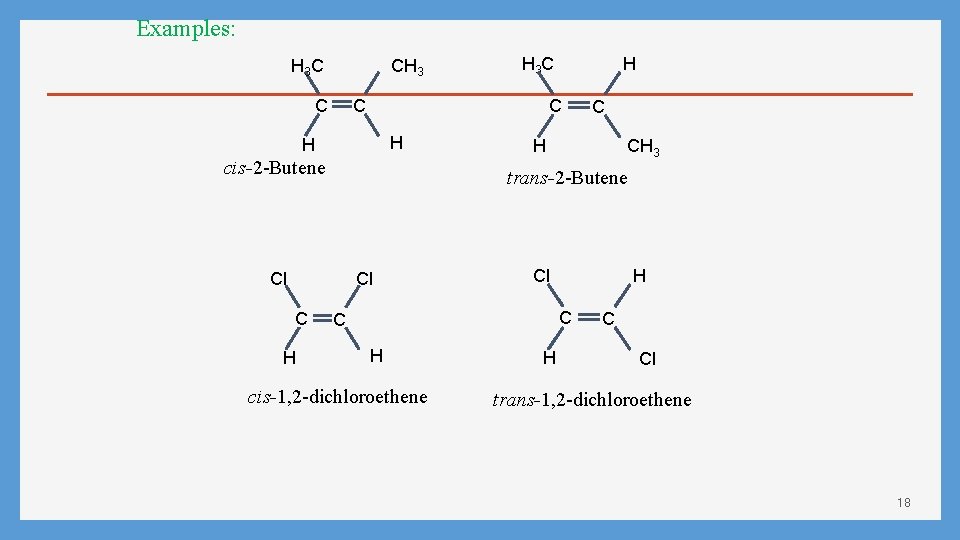 Examples: H 3 C CH 3 C H cis-2 -Butene C H CH 3