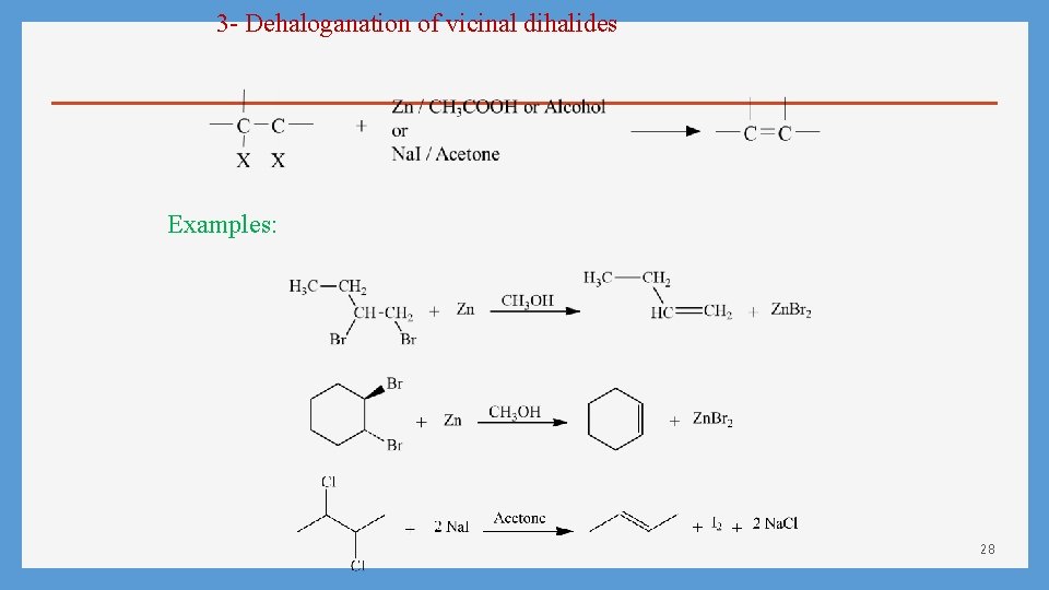3 - Dehaloganation of vicinal dihalides Examples: 28 