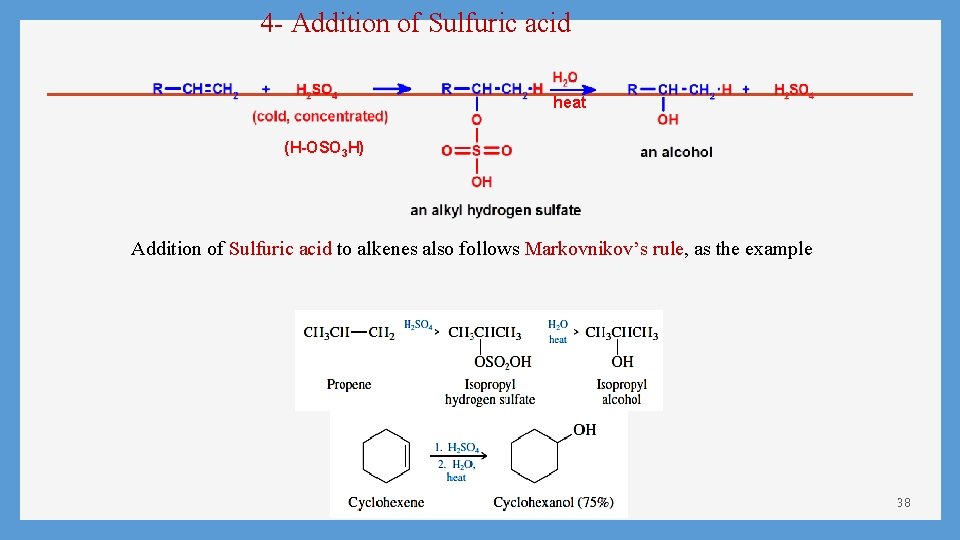 4 - Addition of Sulfuric acid heat (H-OSO 3 H) Addition of Sulfuric acid
