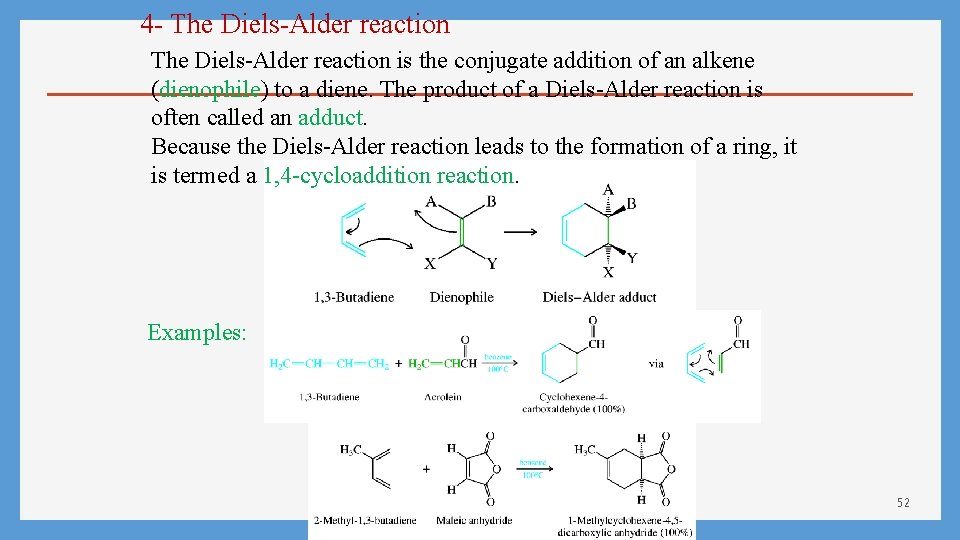 4 - The Diels-Alder reaction is the conjugate addition of an alkene (dienophile) to