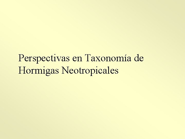 Perspectivas en Taxonomía de Hormigas Neotropicales 
