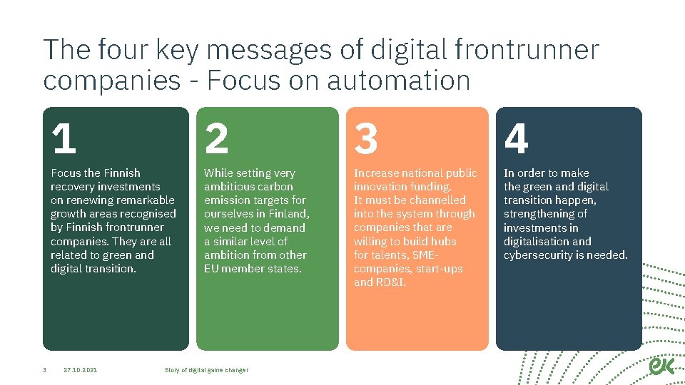 The four key messages of digital frontrunner companies - Focus on automation 1 Focus